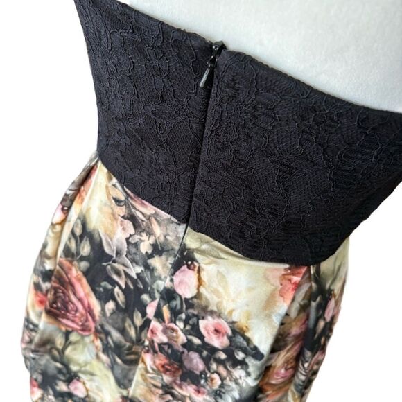 Black Halo Dress Antique Floral A-Line Cocktail Spaghetti Strap Pleated - Picture 6 of 8